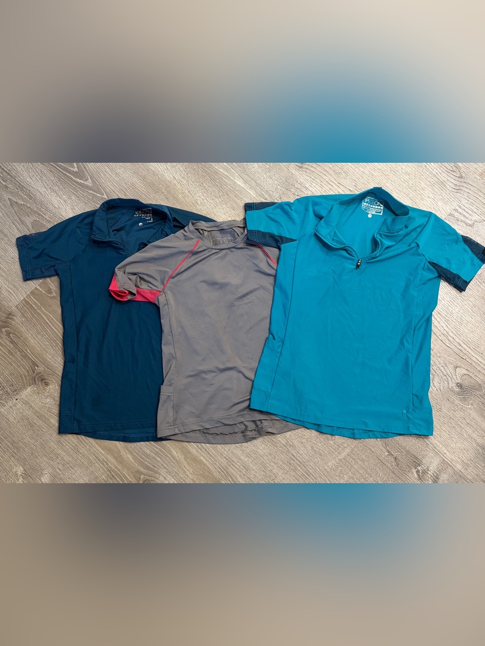 Three Athletic Polo and Performance Tees - Teal, Navy, Gray bundle